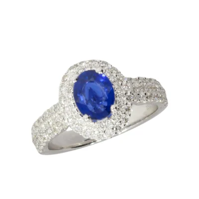 Sapphire ring with double halo