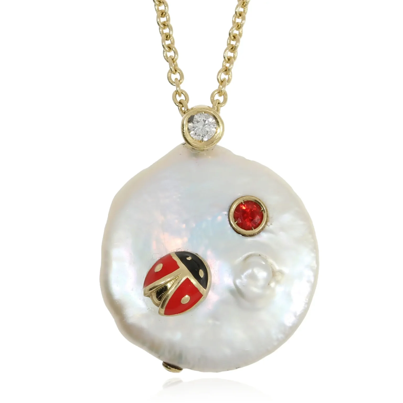 Pendant ladybird with cultured pearl