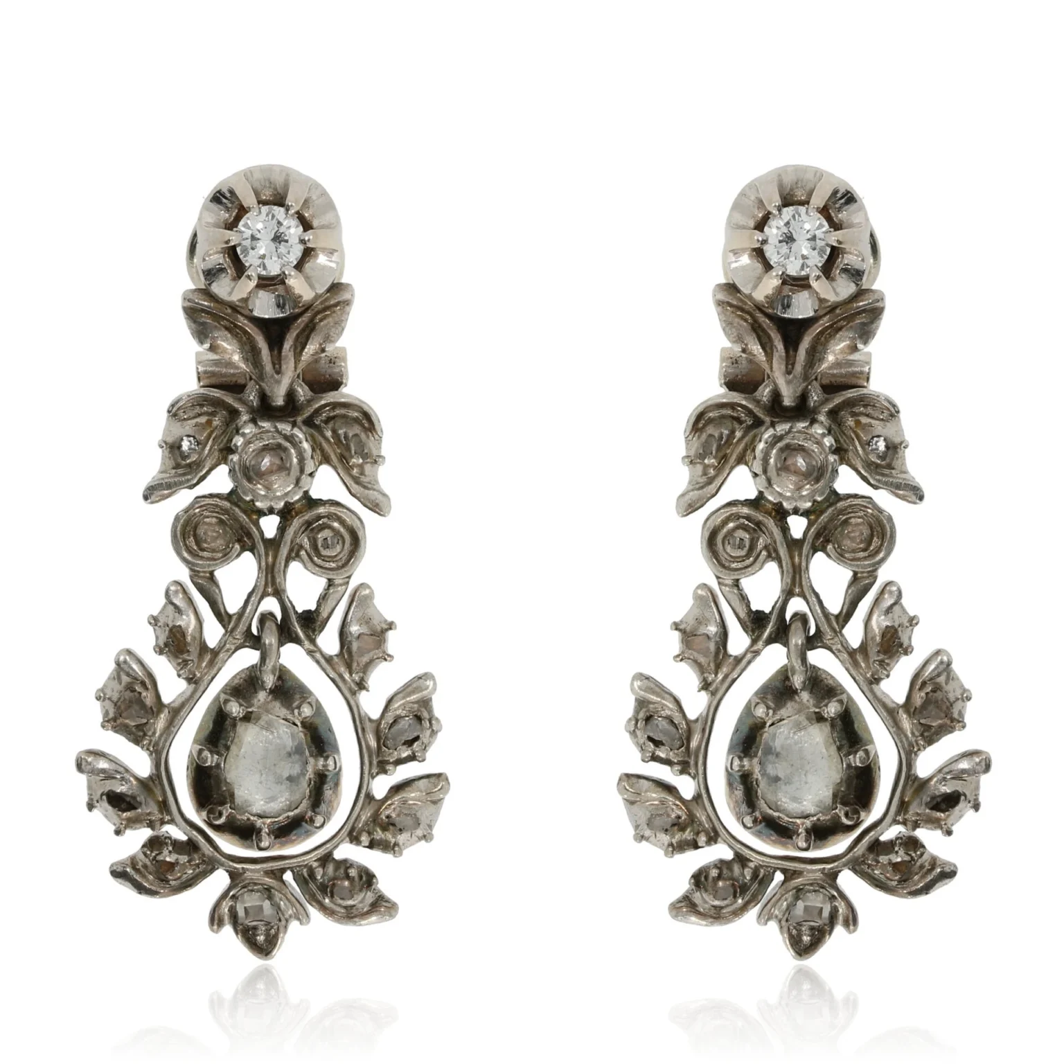 Antique diamond earrings with rose cut diamonds