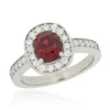 Red spinel diamond halo ring