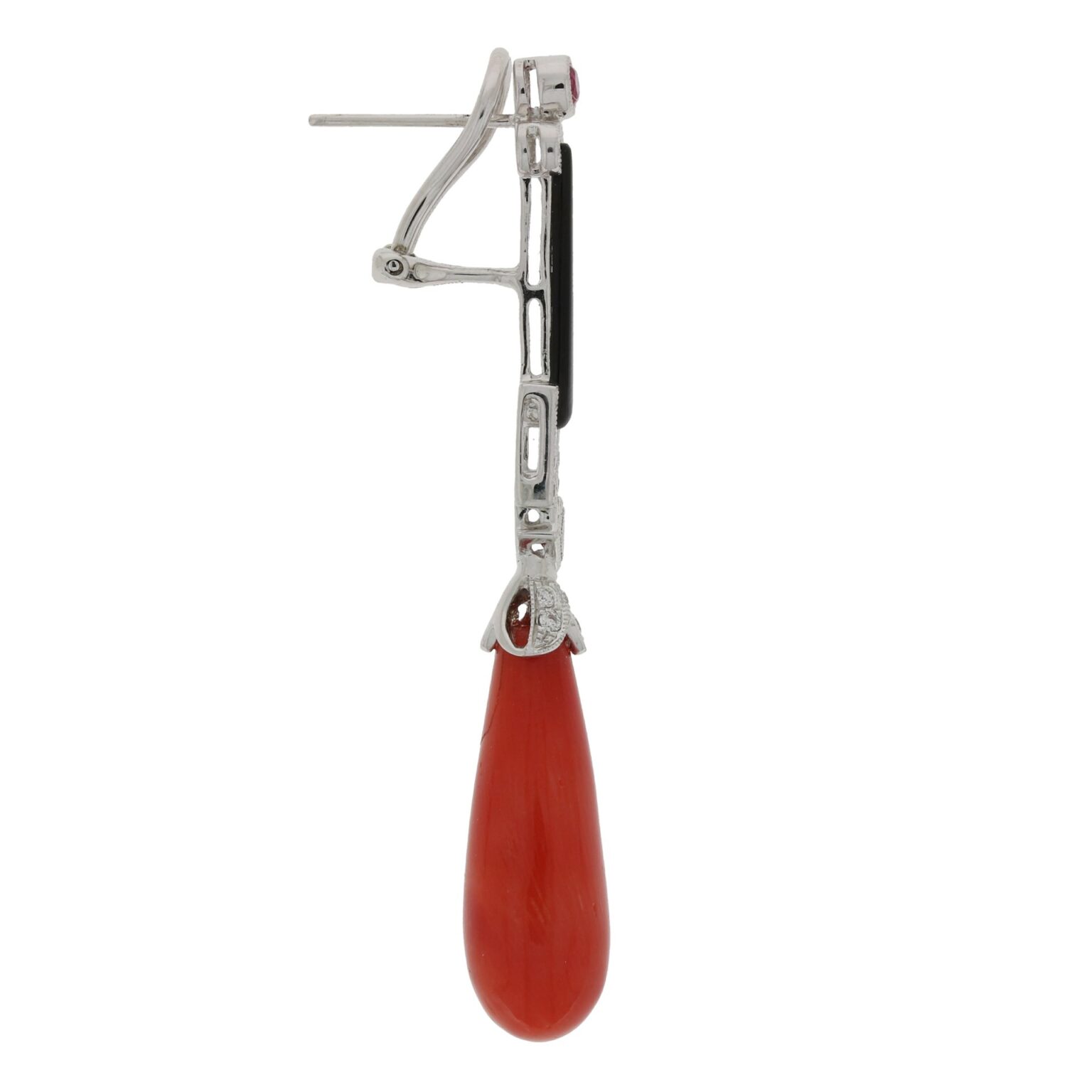 Coral earrings with ruby and onyx - Image 2