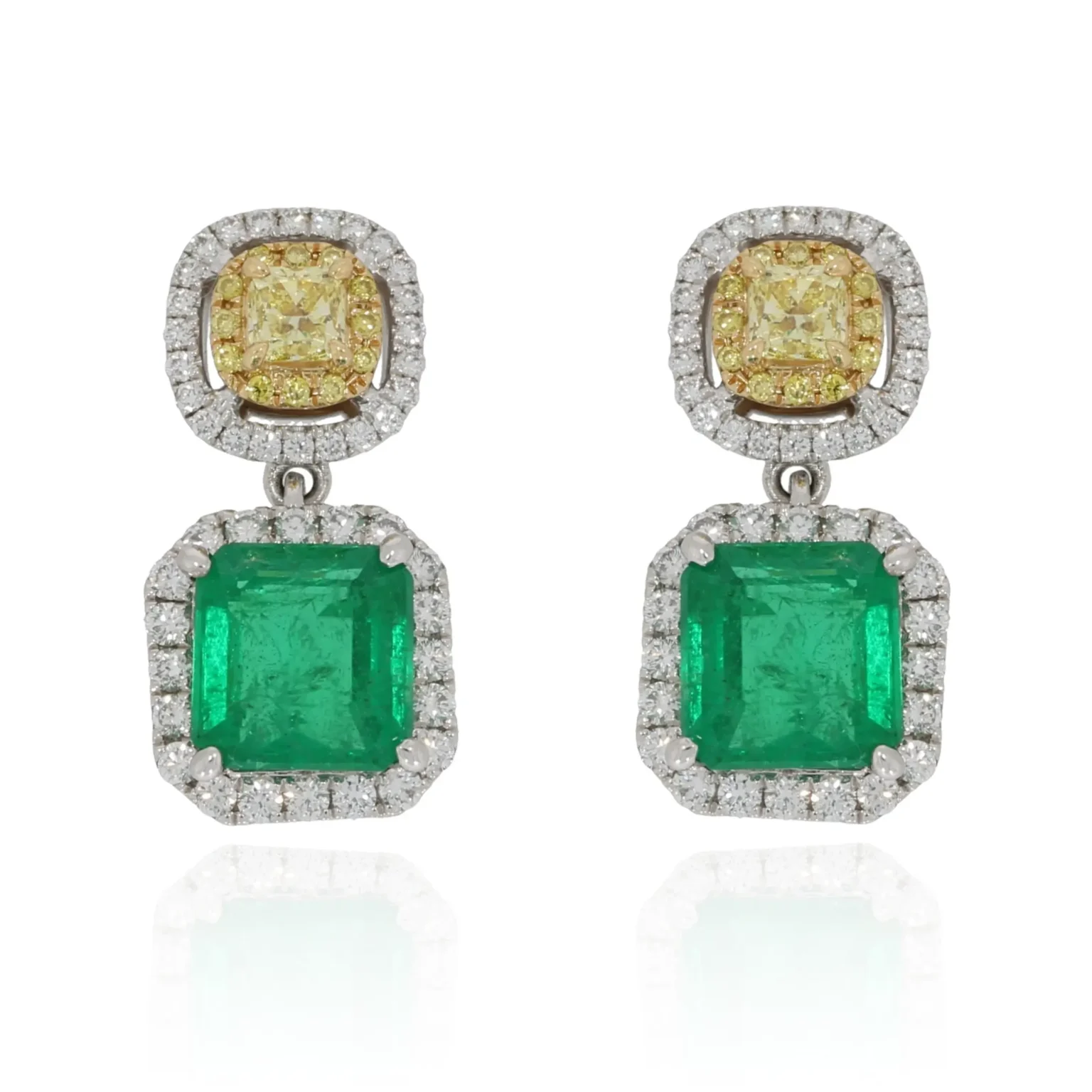 Emerald earrings with yellow diamonds