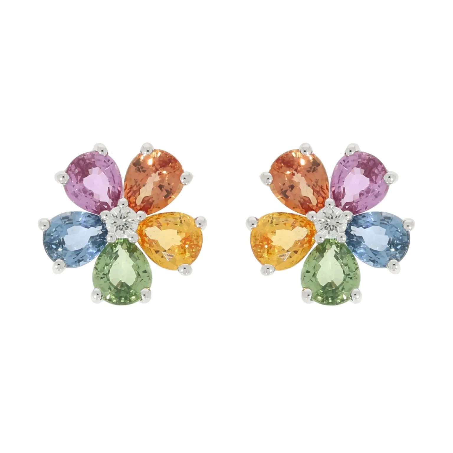 Multi colour sapphire blossom earrings