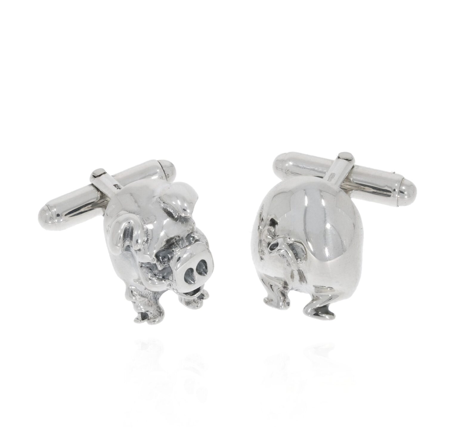 Sterling silver cuff links half pig