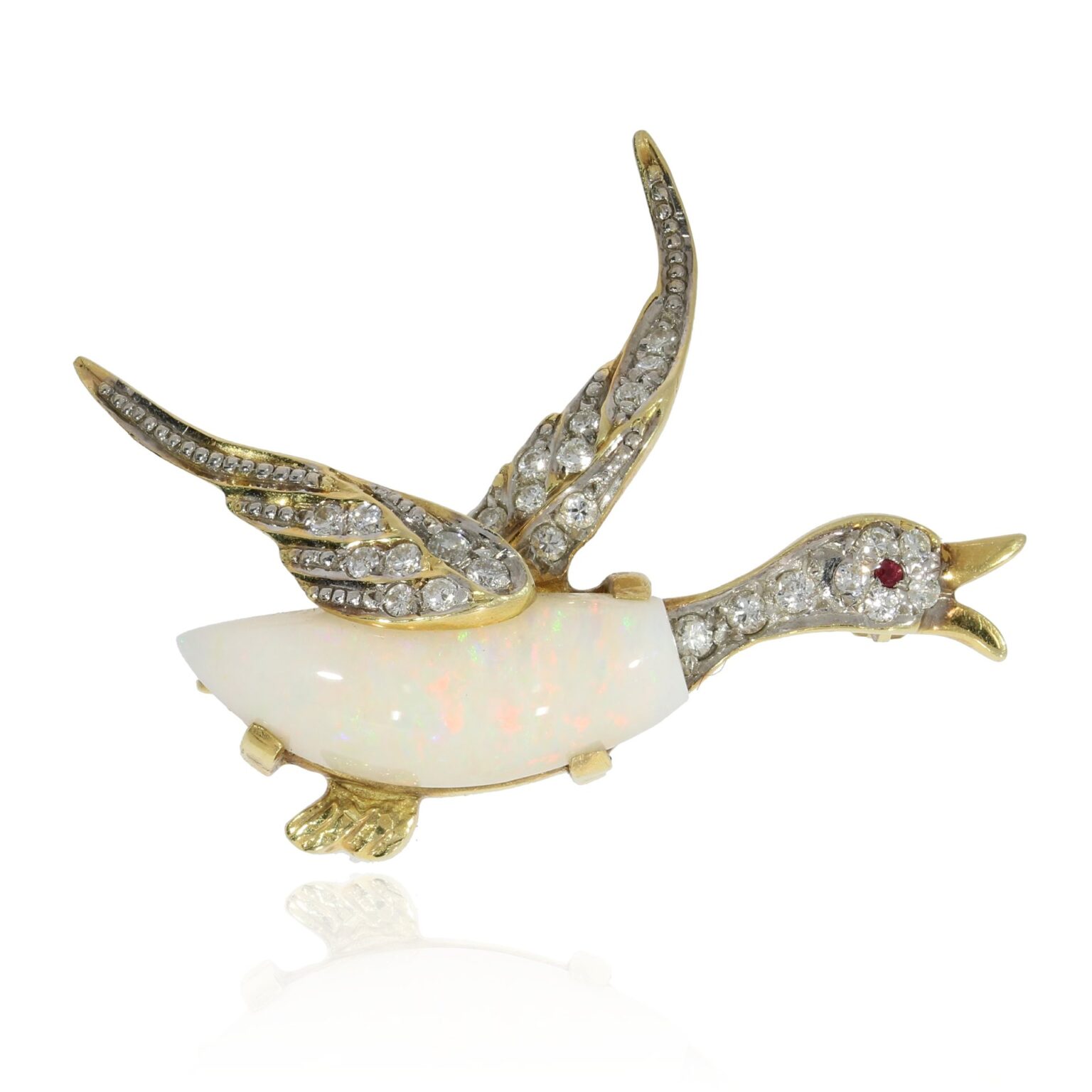 Vintage brooch fliying duck