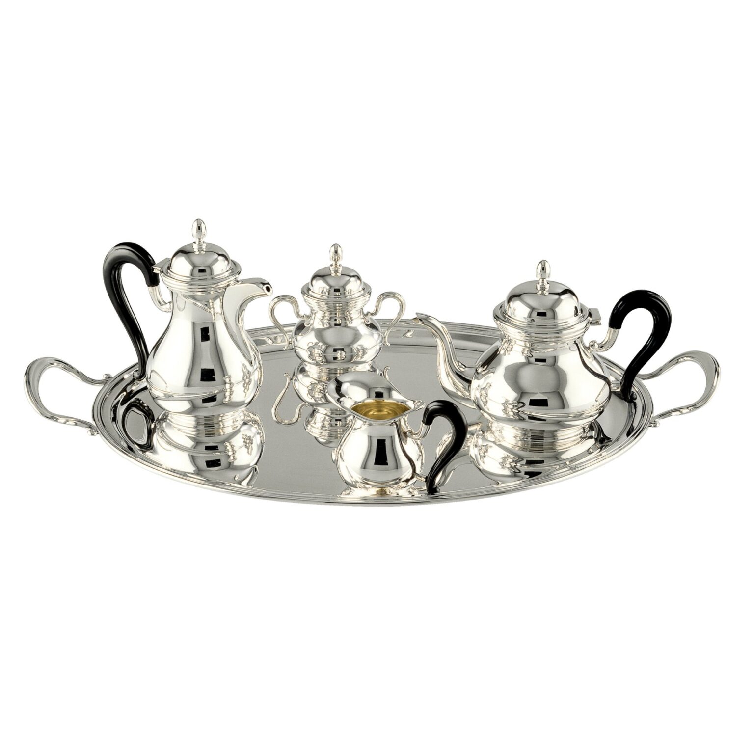 Silberteeservice Modell "Englisch" handgefertigt in 800f Silber mit Holzgriffen