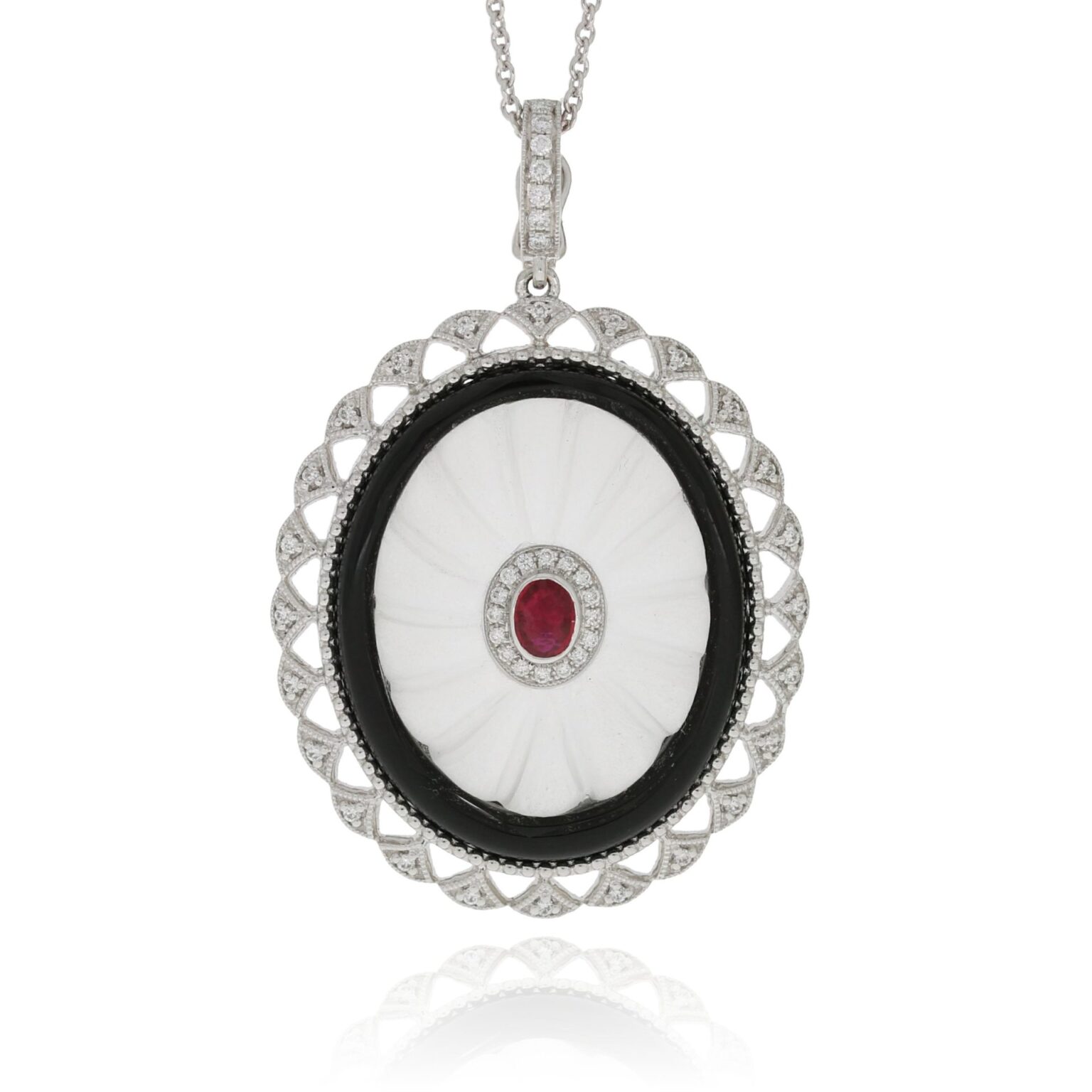 Rubin Diamant Anhänger mit Onyx und Bergkristall