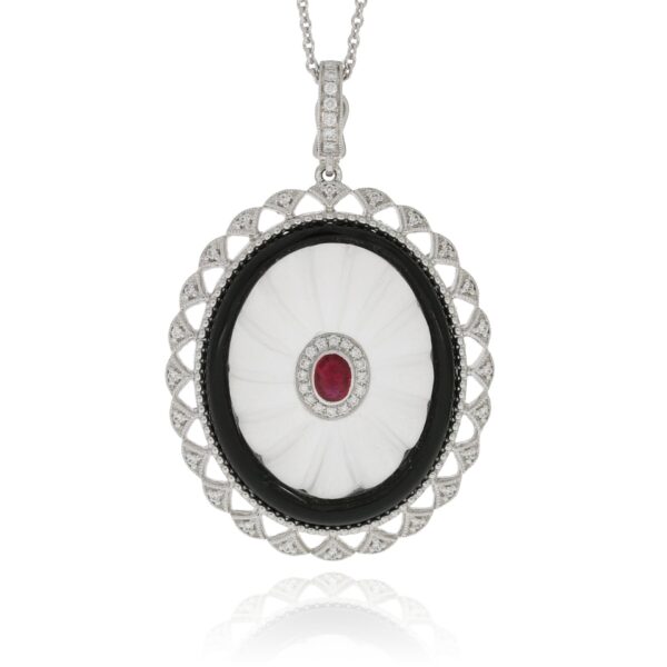 Rubin Diamant Anhänger mit Onyx und Bergkristall