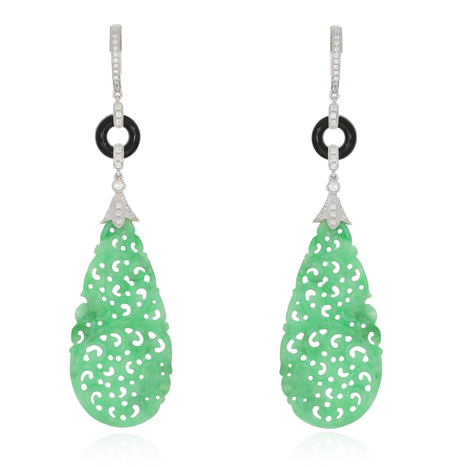 Jadeohrringe mit Diamant und Onyx